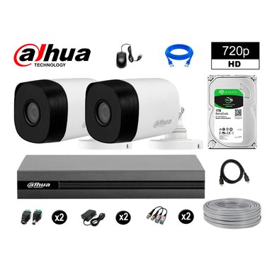 KIT 2 CÁMARA SEGURIDAD DAHUA 13020602101 EXTERIOR HD 720P + DISCO P2P 1 TB