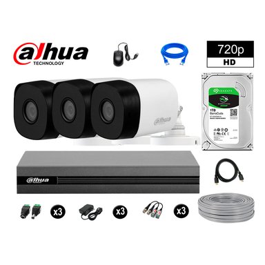 KIT 3 CÁMARA SEGURIDAD DAHUA 13020603102 EXTERIOR HD 720P + DISCO P2P 1 TB