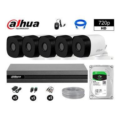 KIT 5 CÁMARA SEGURIDAD DAHUA 13020605106 EXTERIOR HD 720P + DISCO P2P 2 TB