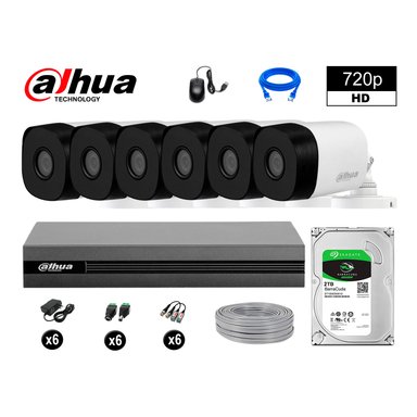 KIT 6 CÁMARA SEGURIDAD DAHUA 13020606108 EXTERIOR HD 720P + DISCO P2P 2 TB