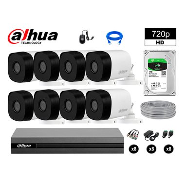 KIT 8 CÁMARA SEGURIDAD DAHUA 13020608111 EXTERIOR HD 720P + DISCO P2P 1 TB