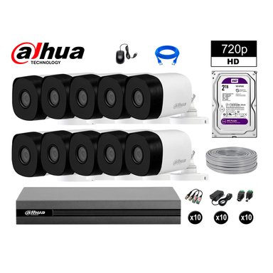 KIT 10 CÁMARA SEGURIDAD DAHUA 13020610114 EXTERIOR HD 720P + DISCO WD P2P 2 TB