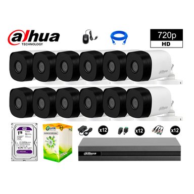 KIT 12 CÁMARA SEGURIDAD DAHUA 13020612115 EXTERIOR HD 720P + DISCO WD P2P 1 TB
