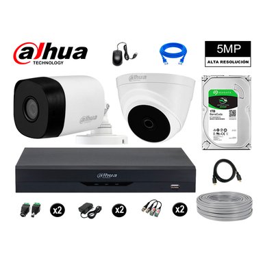 KIT 2 CÁMARA SEGURIDAD DAHUA 13020702001 5MP + DISCO COMPLETO HDMI 1 TB
