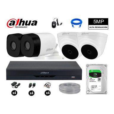 KIT 4 CÁMARA SEGURIDAD DAHUA 13020704003 5MP + DISCO COMPLETO HDMI 1 TB