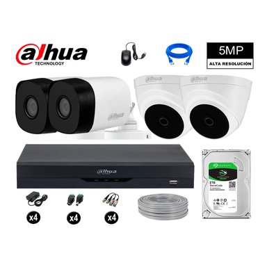KIT 4 CÁMARA SEGURIDAD DAHUA 13020704004 5MP + DISCO COMPLETO HDMI 2 TB