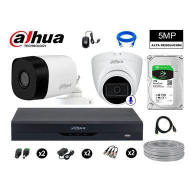 KIT 2 CÁMARA SEGURIDAD DAHUA 13020802001 5MP + DISCO 01 CON AUDIO P2P 1 TB