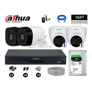 KIT 4 CÁMARA SEGURIDAD DAHUA 13020804003 5MP + DISCO 02 CON AUDIO P2P 1 TB
