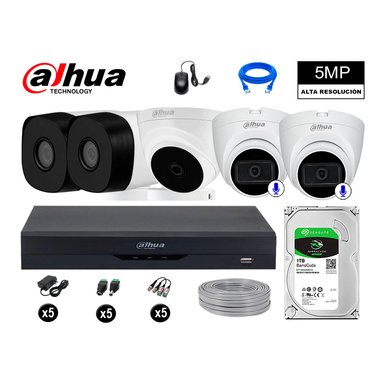 KIT 5 CÁMARA SEGURIDAD DAHUA 13020805005 5MP + DISCO 02 CON AUDIO P2P 1 TB