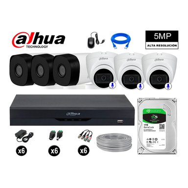 KIT 6 CÁMARA SEGURIDAD DAHUA 13020806007 5MP + DISCO 03 CON AUDIO P2P 1 TB