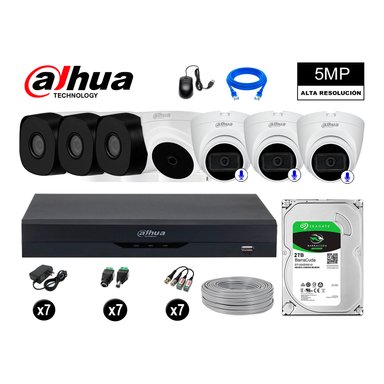 KIT 7 CÁMARA SEGURIDAD DAHUA 13020807010 5MP + DISCO 03 CON AUDIO P2P 2 TB
