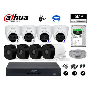 KIT 8 CÁMARA SEGURIDAD DAHUA 13020808011 5MP + DISCO 04 CON AUDIO P2P 1 TB