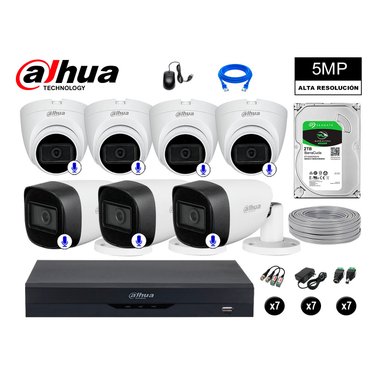 KIT 7 CÁMARA SEGURIDAD DAHUA 13020807030 5MP + DISCO AUDIO INCORPORADO P2P COMPLETO 2 TB