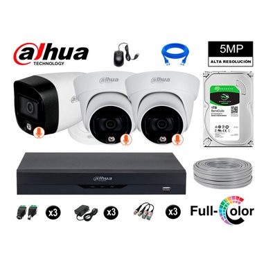 KIT 3 CÁMARA SEGURIDAD DAHUA 13021303002 5MP + DISCO VISION NOCTURNA FULL COLOR 1 TB