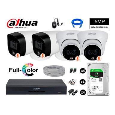 KIT 4 CÁMARA SEGURIDAD DAHUA 13021304003 5MP + DISCO VISION NOCTURNA FULL COLOR 1 TB
