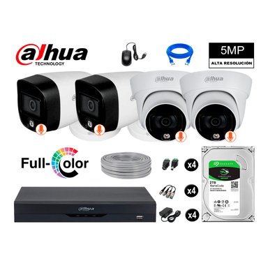 KIT 4 CÁMARA SEGURIDAD DAHUA 13021304004 5MP + DISCO VISION NOCTURNA FULL COLOR 2 TB