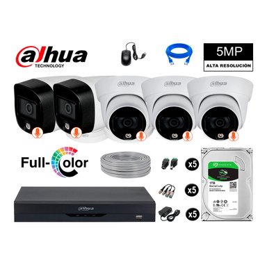 KIT 5 CÁMARA SEGURIDAD DAHUA 13021305005 5MP + DISCO VISION NOCTURNA FULL COLOR 1 TB