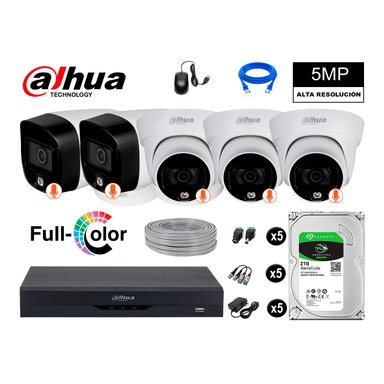 KIT 5 CÁMARA SEGURIDAD DAHUA 13021305006 5MP + DISCO VISION NOCTURNA FULL COLOR 2 TB