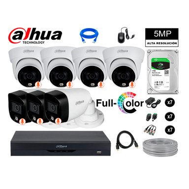 KIT 7 CÁMARA SEGURIDAD DAHUA 13021307009 5MP + DISCO VISION NOCTURNA FULL COLOR 1 TB