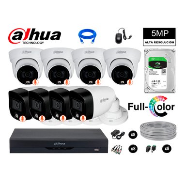 KIT 8 CÁMARA SEGURIDAD DAHUA 13021308011 5MP + DISCO VISION NOCTURNA FULL COLOR 1 TB