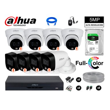 KIT 8 CÁMARA SEGURIDAD DAHUA 13021308012 5MP + DISCO VISION NOCTURNA FULL COLOR 2 TB
