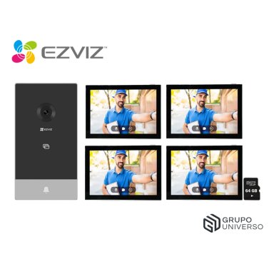 KIT EZVIZ HP7 2K + 3 MON. AD + 64GB NEGRO VIDEOPORTERO INTELIGENTE HP7 2K EXTERIOR + 3 MONITORES 64GB