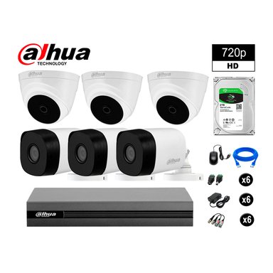 KIT 6 CÁMARA SEGURIDAD DAHUA 13020206056 HD 720P + DISCO HDMI 2 TB