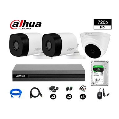KIT 3 CÁMARA SEGURIDAD DAHUA 13020203020 HD 720P + DISCO HDMI 1 TB