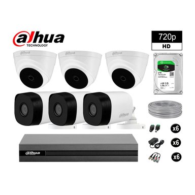 KIT 6 CÁMARA SEGURIDAD DAHUA 13020206054 HD 720P + DISCO COMPLETO 2 TB