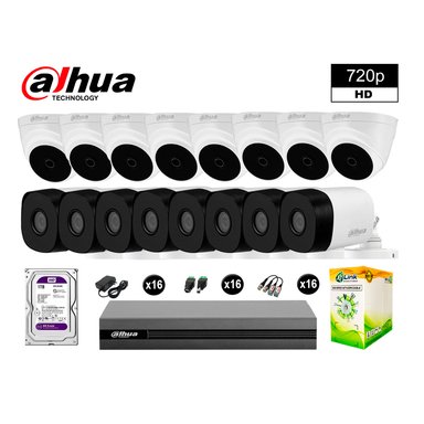 KIT 16 CÁMARA SEGURIDAD DAHUA 13020216113 HD 720P + DISCO COMPLETO 1 TB