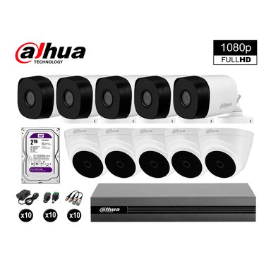 KIT 10 CÁMARA SEGURIDAD DAHUA 13020210081 FULL HD 1080P + DISCO HDMI 2 TB