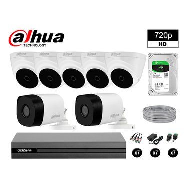 KIT 7 CÁMARA SEGURIDAD DAHUA 13020207064 HD 720P + DISCO COMPLETO 2 TB
