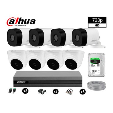 KIT 8 CÁMARA SEGURIDAD DAHUA 13020208074 HD 720P + DISCO COMPLETO 2 TB