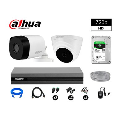KIT 2 CÁMARA SEGURIDAD DAHUA 13020202012 HD 720P + DISCO COMPLETO 1 TB