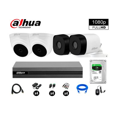 KIT 4 CÁMARA SEGURIDAD DAHUA 13020204028 FULL HD 1080P + DISCO HDMI 2 TB