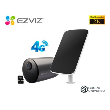 CÁMARA SEGURIDAD EZVIZ EB3 4G 2K 3MP + PANEL SOLAR KIT AUDIO 2 VÍAS DETECCIÓN PERSONAS ALARMA BATERÍA RECARGABLE 64GB