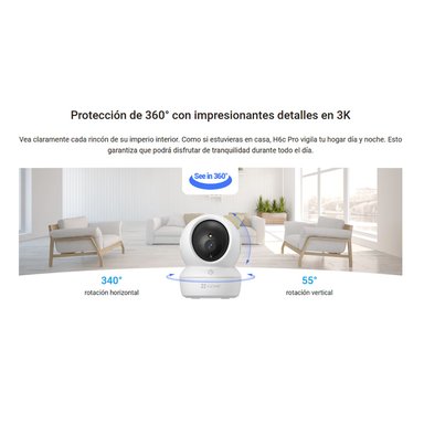 CÁMARA SEGURIDAD EZVIZ H6C PRO 3K 5MP 360 AUDIO BIDIRECCIONAL BOTÓN LLAMADA DETECCIÓN RUIDO 128GB - 5