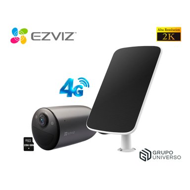 CÁMARA SEGURIDAD EZVIZ EB3 4G 2K 3MP + PANEL SOLAR KIT AUDIO 2 VÍAS DETECCIÓN PERSONAS ALARMA BATERÍA RECARGABLE 256GB
