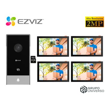 KIT VIDEOPORTERO WIFI EVIZ HP5 2MP AUDIO BIDIRECCIONAL 3 MÉTODOS APERTURA + 3 PANTALLAS 64GB