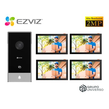 KIT VIDEOPORTERO WIFI EVIZ HP5 2MP AUDIO BIDIRECCIONAL 3 MÉTODOS APERTURA + 3 PANTALLAS