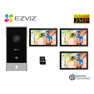 KIT VIDEOPORTERO WIFI EVIZ HP5 2MP AUDIO BIDIRECCIONAL 3 MÉTODOS APERTURA + 2 PANTALLAS 64GB