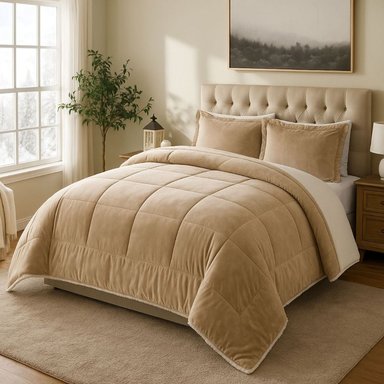 EDREDON NUBE HOGAR 1.5 PLAZA INVERNIA SET CUADROS FELPA CON SHERPA + FUNDAS DE ALMOHADA