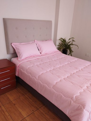EDREDON 2 PLAZAS COOKIE ALGODÓN PERU PIMA ROSA ROSEDAL + FUNDAS DE ALMOHADA PROMO