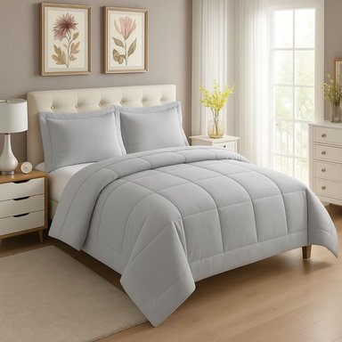 EDREDÓN DAILY SET 1 PLAZA CUADROS GRIS CLARO + FUNDA DE ALMOHADA PROMO