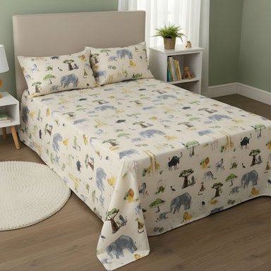 JUEGO SABANAS 2 PLAZAS LISO SAFARI INFANTIL ALGODÓN