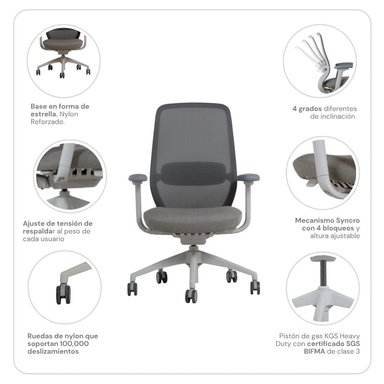 SILLA DE OFICINA NIHMO 4 NEW OPERATIVA GRIS - 4
