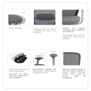 SILLA DE OFICINA NIHMO 4 NEW OPERATIVA GRIS - 5