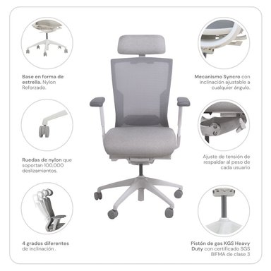 SILLA DE OFICINA NIHMO 6 NEW GERENCIAL BLANCO - 4