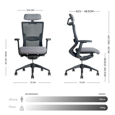SILLA DE OFICINA NIHMO 6 NEW GERENCIAL NEGRO - 3