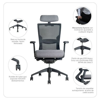 SILLA DE OFICINA NIHMO 6 NEW GERENCIAL NEGRO - 4